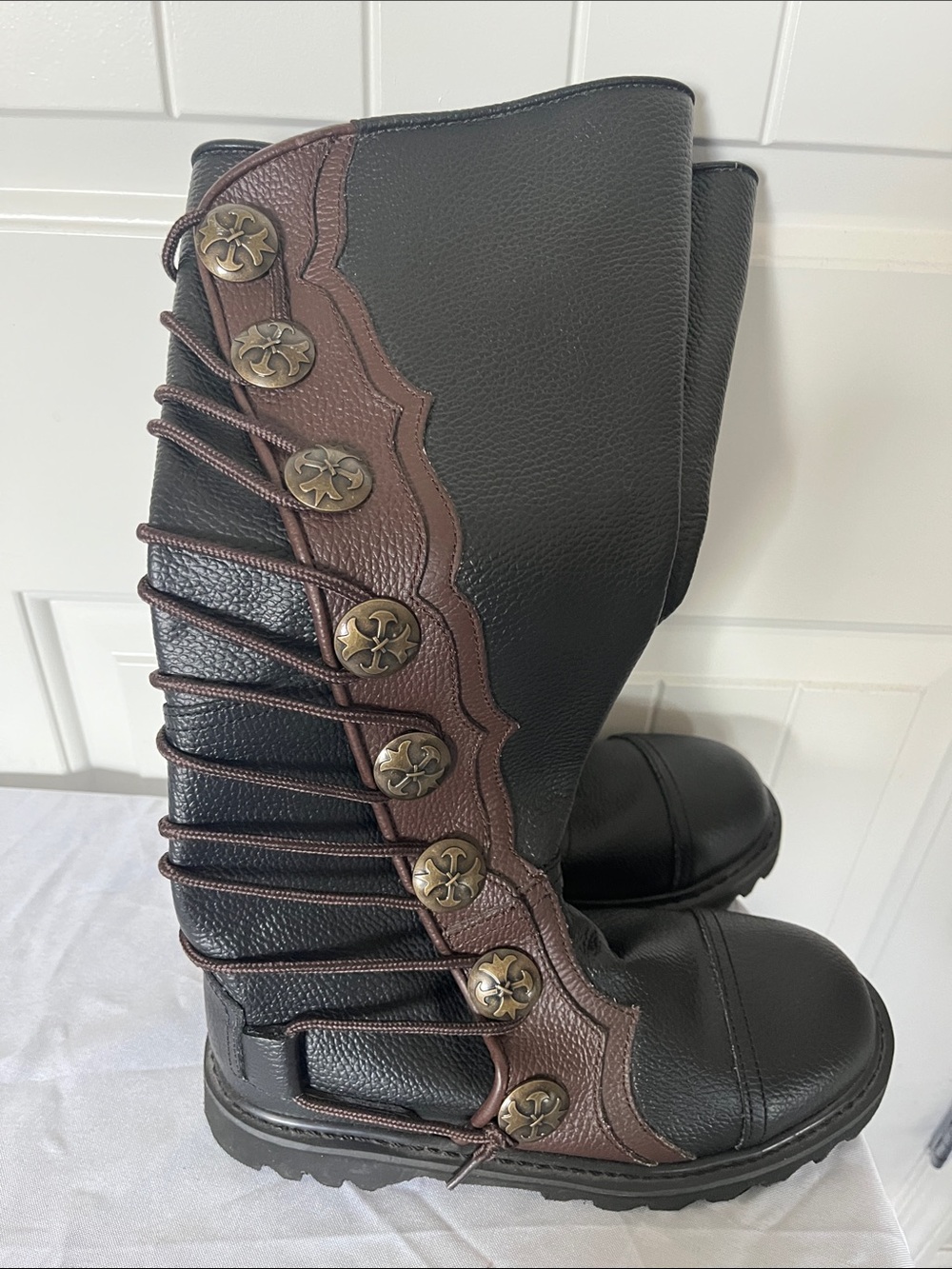 Men's Black and Brown Leather Lace-Up Boots